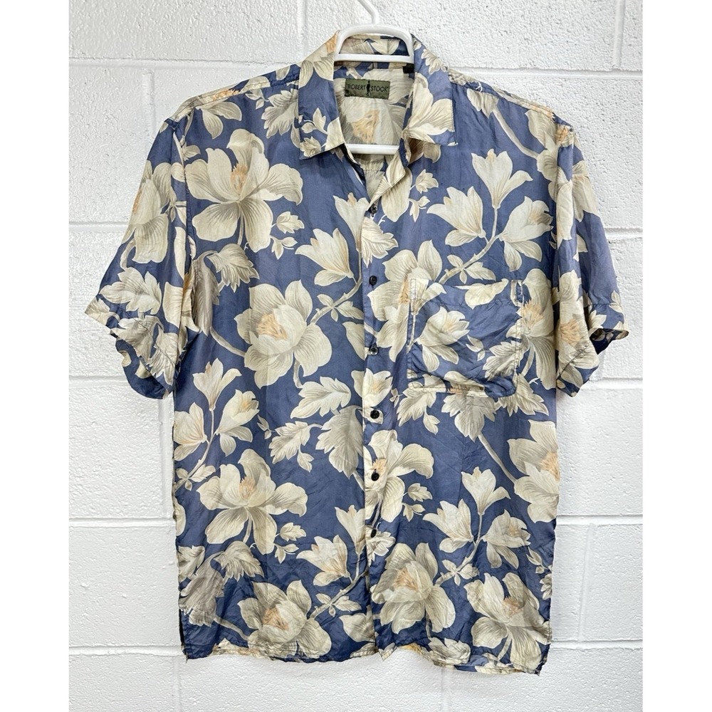Robert Stock 100% Silk Hawaiian Floral Print Short Sleeve Button Shirt / Medium